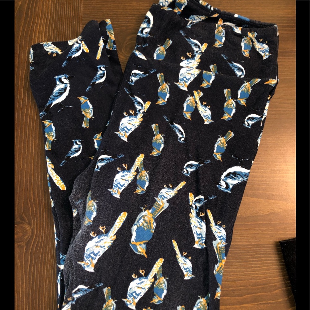 Lularoe leggings, navy blue with birds.